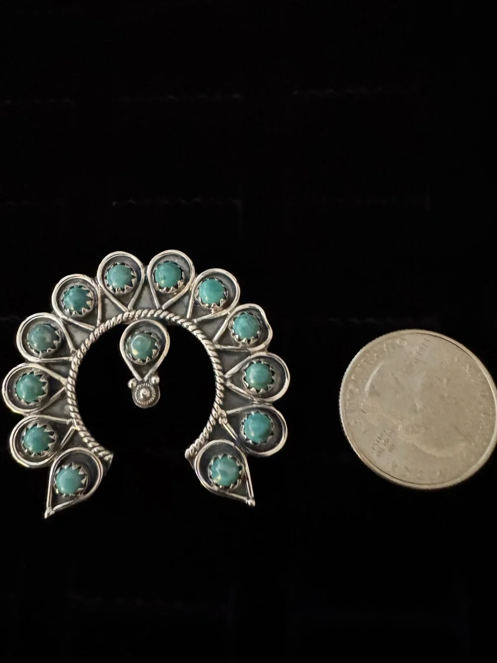 Turquoise Cluster Squash‎ Blossom statement, ring, - Sterling Silver